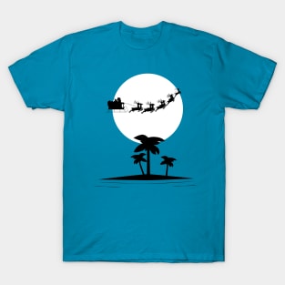 Santa Flying Over a Tropical Island T-Shirt